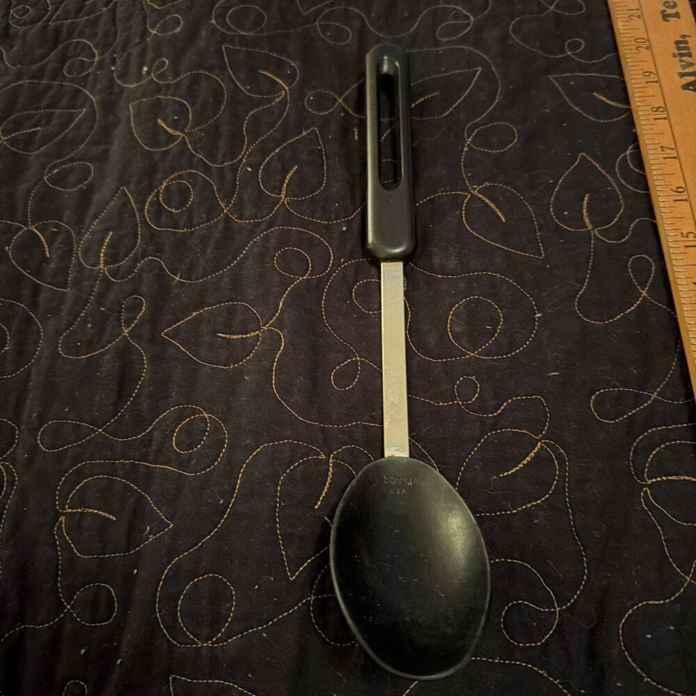 Vintage Bonny USA Nylon Plastic Solid Serving Spoon Cooking Black & Chrome